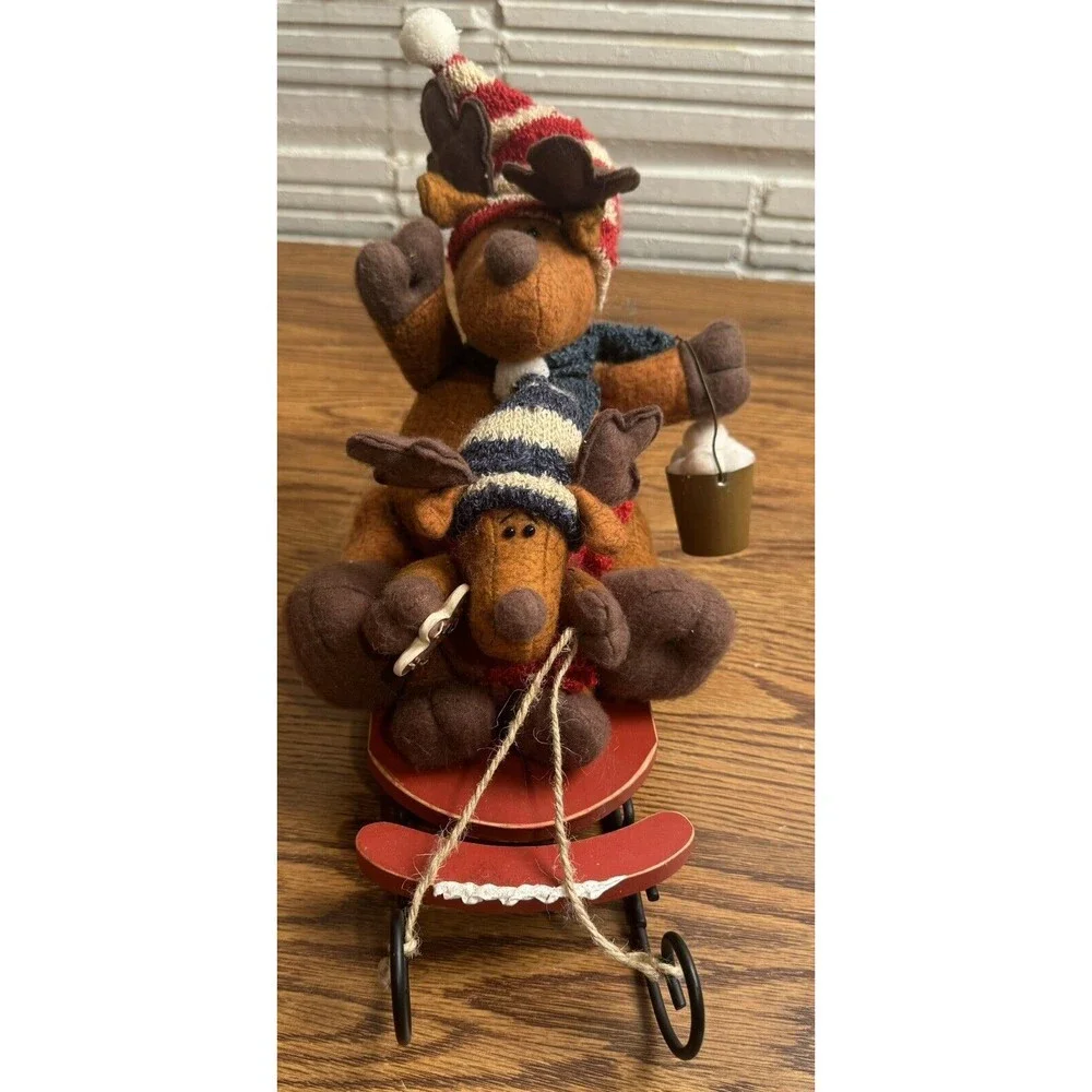 Northern‎ Lights Adult & Child Moose Doll Figures On Sled Christmas Decorations